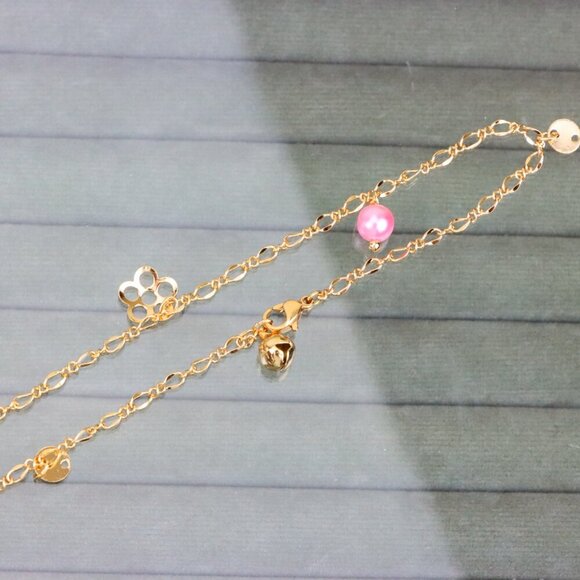 "Rose Gold Anklet with Pink Beads & Flower Charm, XPAL1168 - Picture 9 of 12